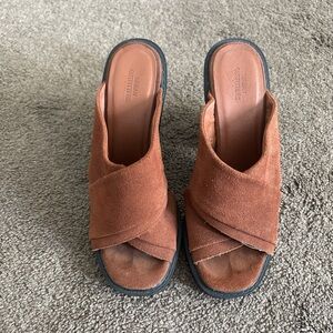 Brown Suede Block Heel Sandals